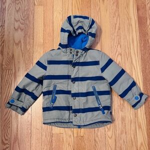 Boden Striped Hooded Puffer Jacket - Blue & Gray